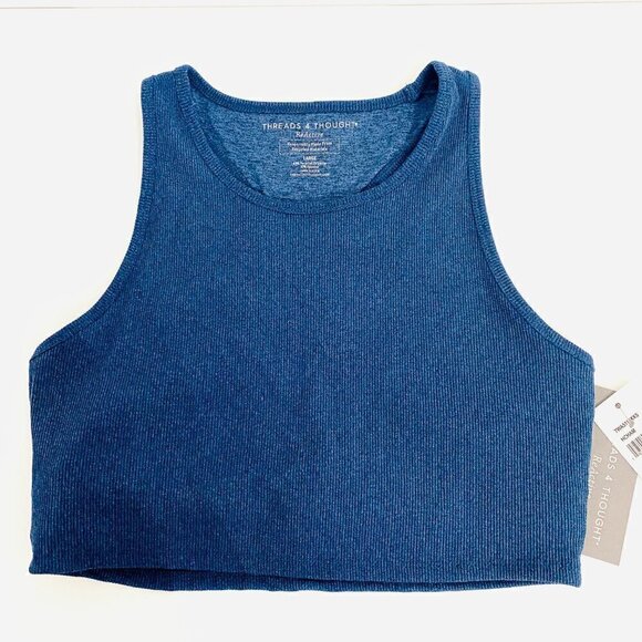 Threads 4 Thought Kensi Ribbed Tank Style Sports Bra in Blue, Size Large - Picture 4 of 10